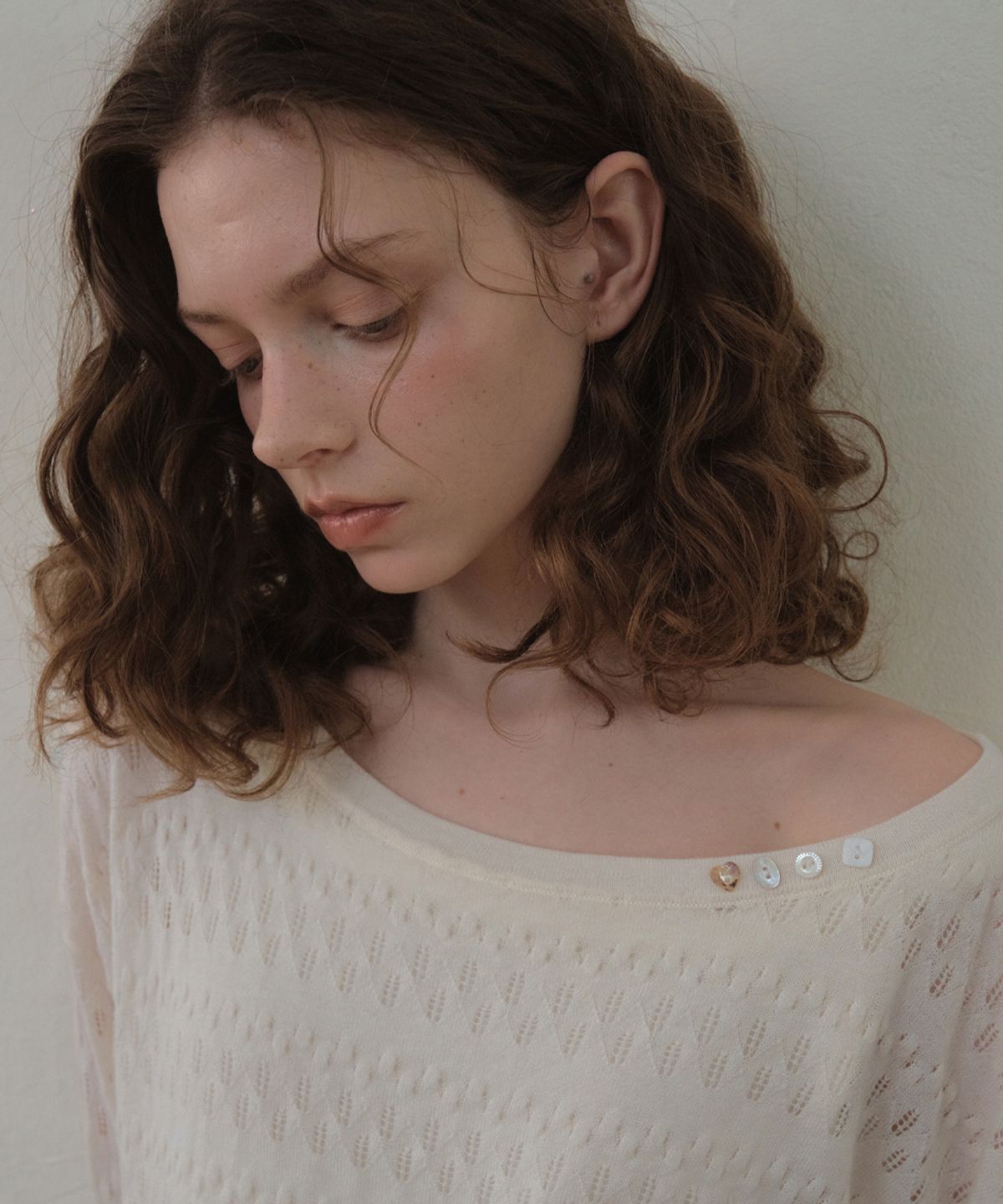 아우어노스텔지아(OURNOSTALGIA) Skashi Bohemian Button Knit_Ivory(OC26KN08)