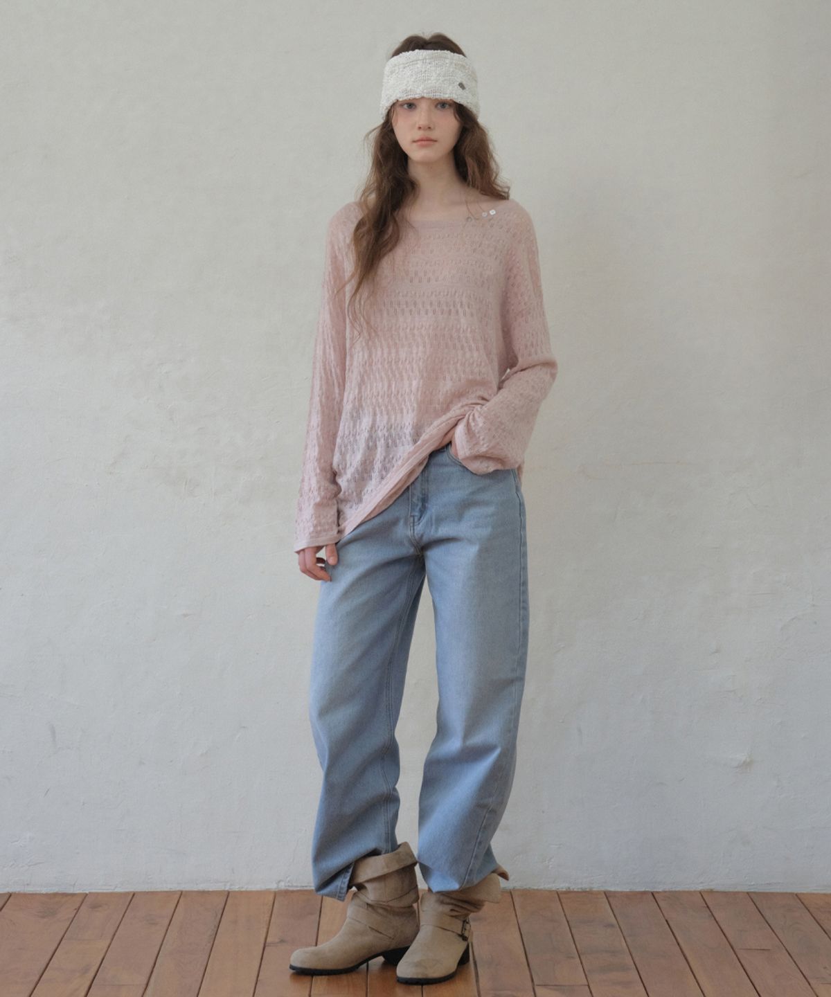 아우어노스텔지아(OURNOSTALGIA) Skashi Bohemian Button Knit_Soft pink(OC26KN08)