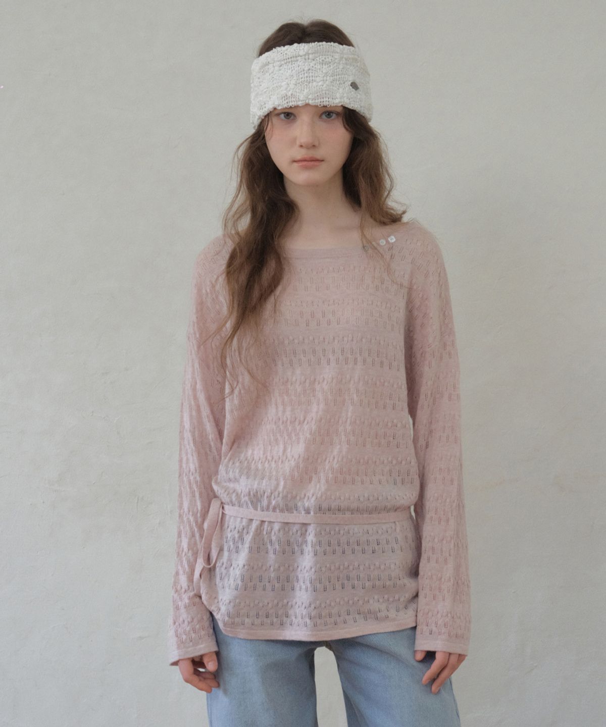 아우어노스텔지아(OURNOSTALGIA) Skashi Bohemian Button Knit_Soft pink(OC26KN08)