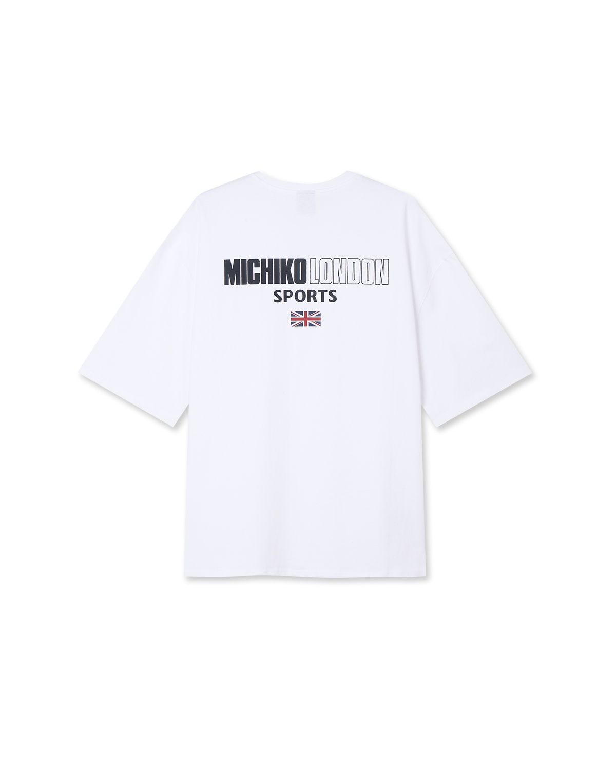 미치코런던 스포츠(MICHIKO LONDON SPORTS) 헤리티지 백 로고 벌크핏 반팔 티셔츠 화이트
