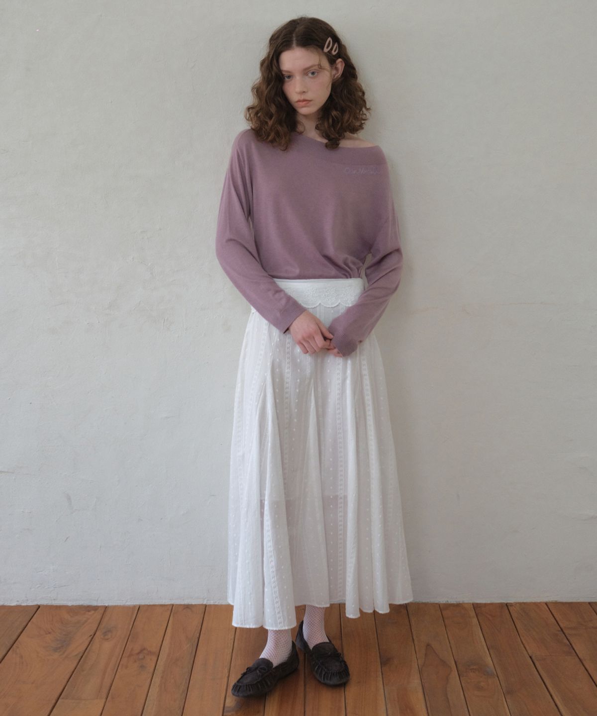 아우어노스텔지아(OURNOSTALGIA) Lettering Boatneck Knit_VINTAGE PURPLE(OC26KN17)