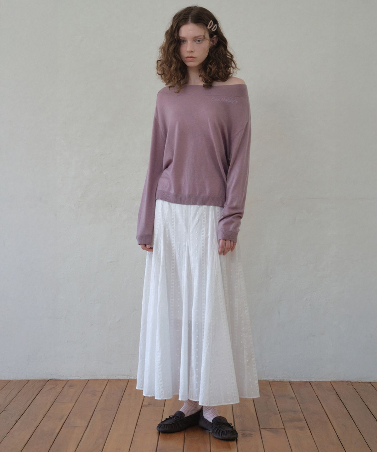 아우어노스텔지아(OURNOSTALGIA) Lettering Boatneck Knit_VINTAGE PURPLE(OC26KN17)