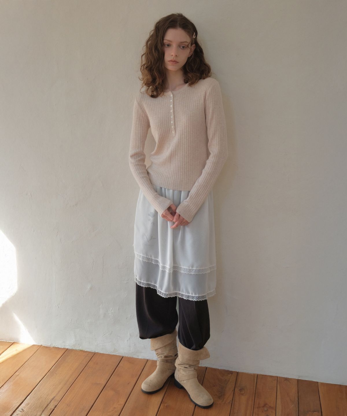 아우어노스텔지아(OURNOSTALGIA) Deep Henry Neck Knit_Soft pink(OC26KN01)