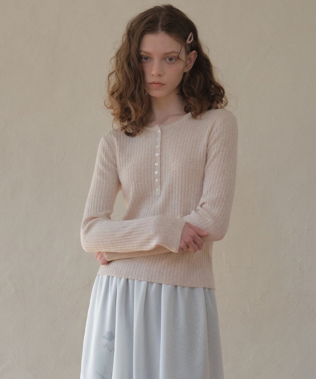 아우어노스텔지아(OURNOSTALGIA) Deep Henry Neck Knit_Soft pink(OC26KN01)