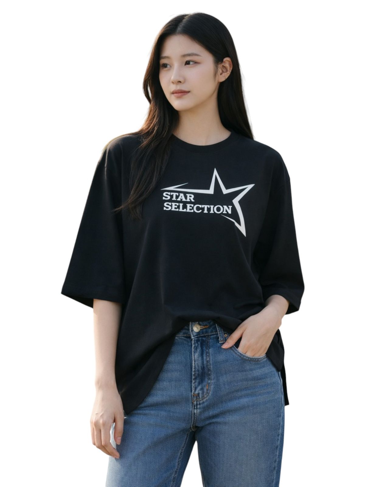 지블랙(ZBLACK) 스타셀렉션 빅 로고  7부 티셔츠(BLACK)