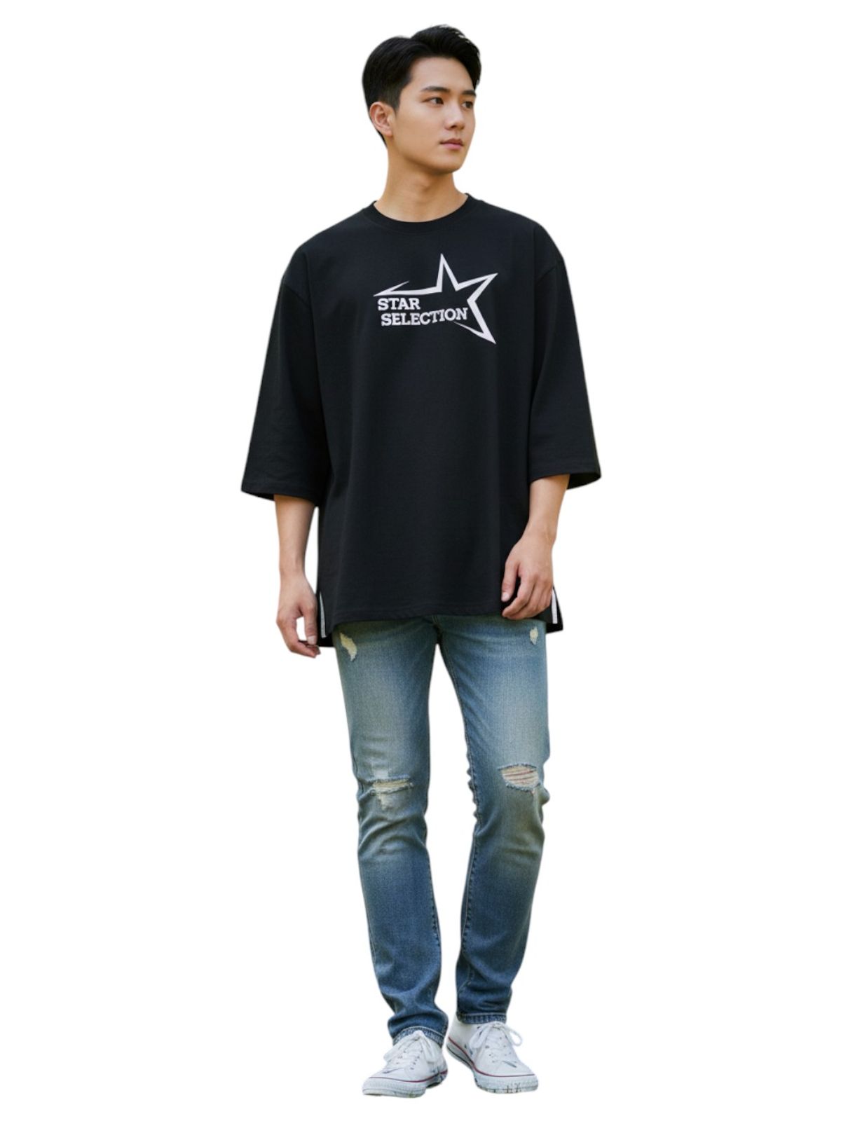 지블랙(ZBLACK) 스타셀렉션 빅 로고  7부 티셔츠(BLACK)
