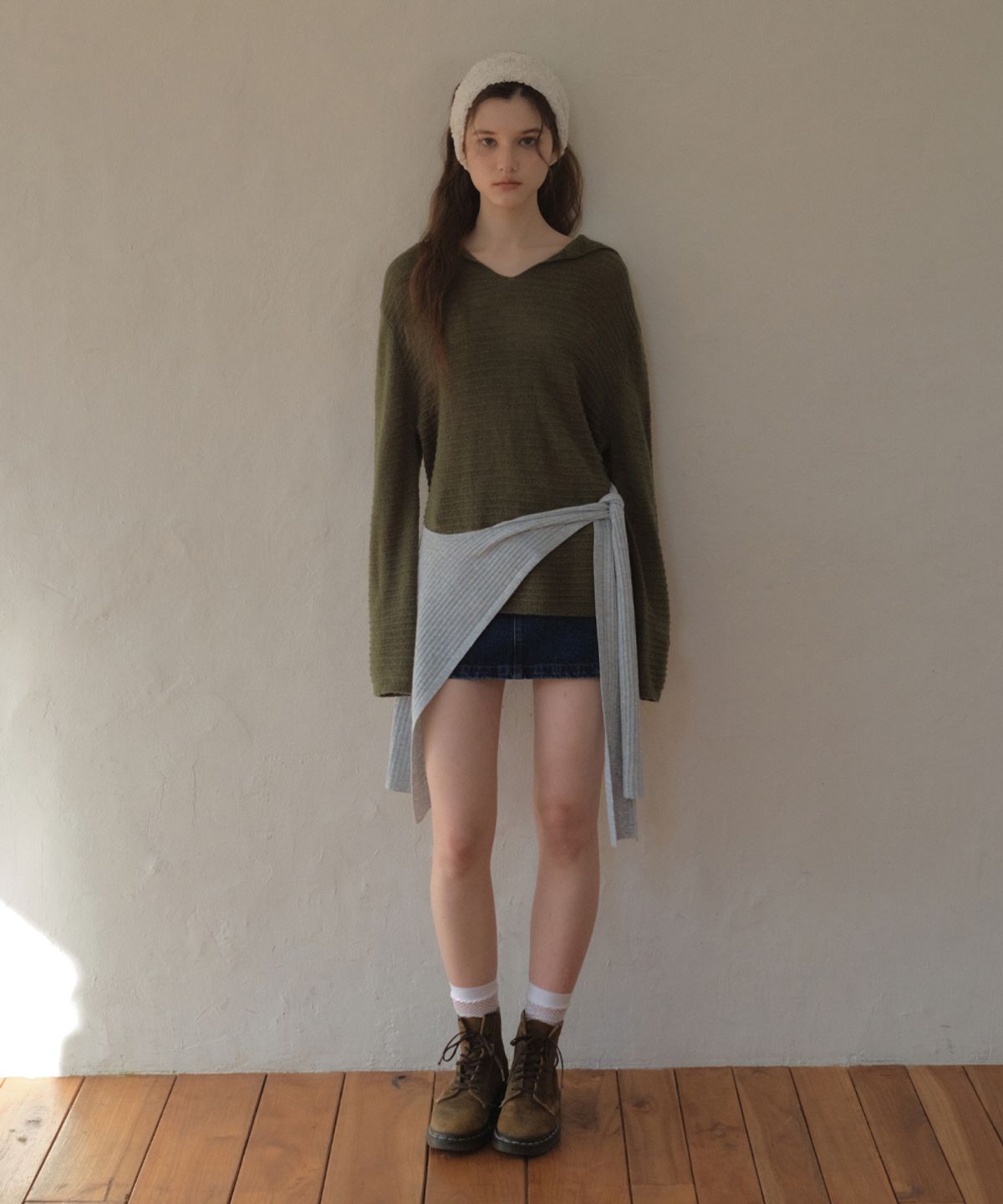 아우어노스텔지아(OURNOSTALGIA) Ribbon Fake Shawl_Light gray(OC26KN04)