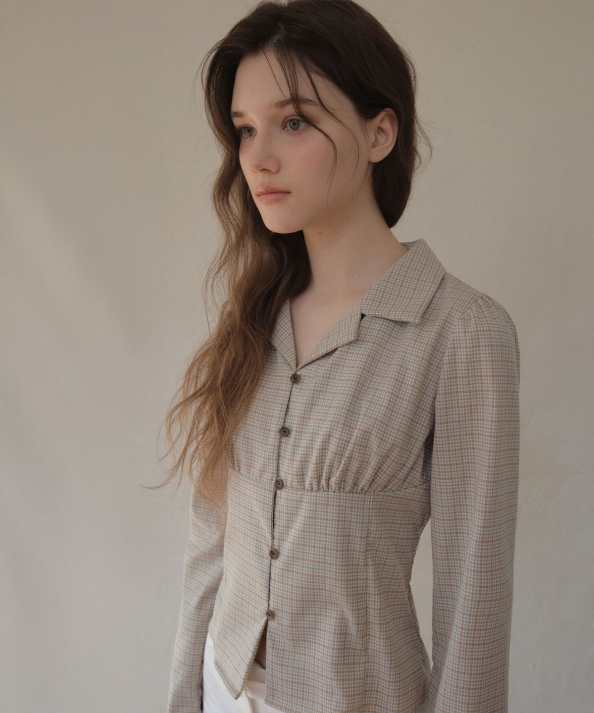 아우어노스텔지아(OURNOSTALGIA) Vintage Check Long Sleeve Shirt_Beige(O26SH02)