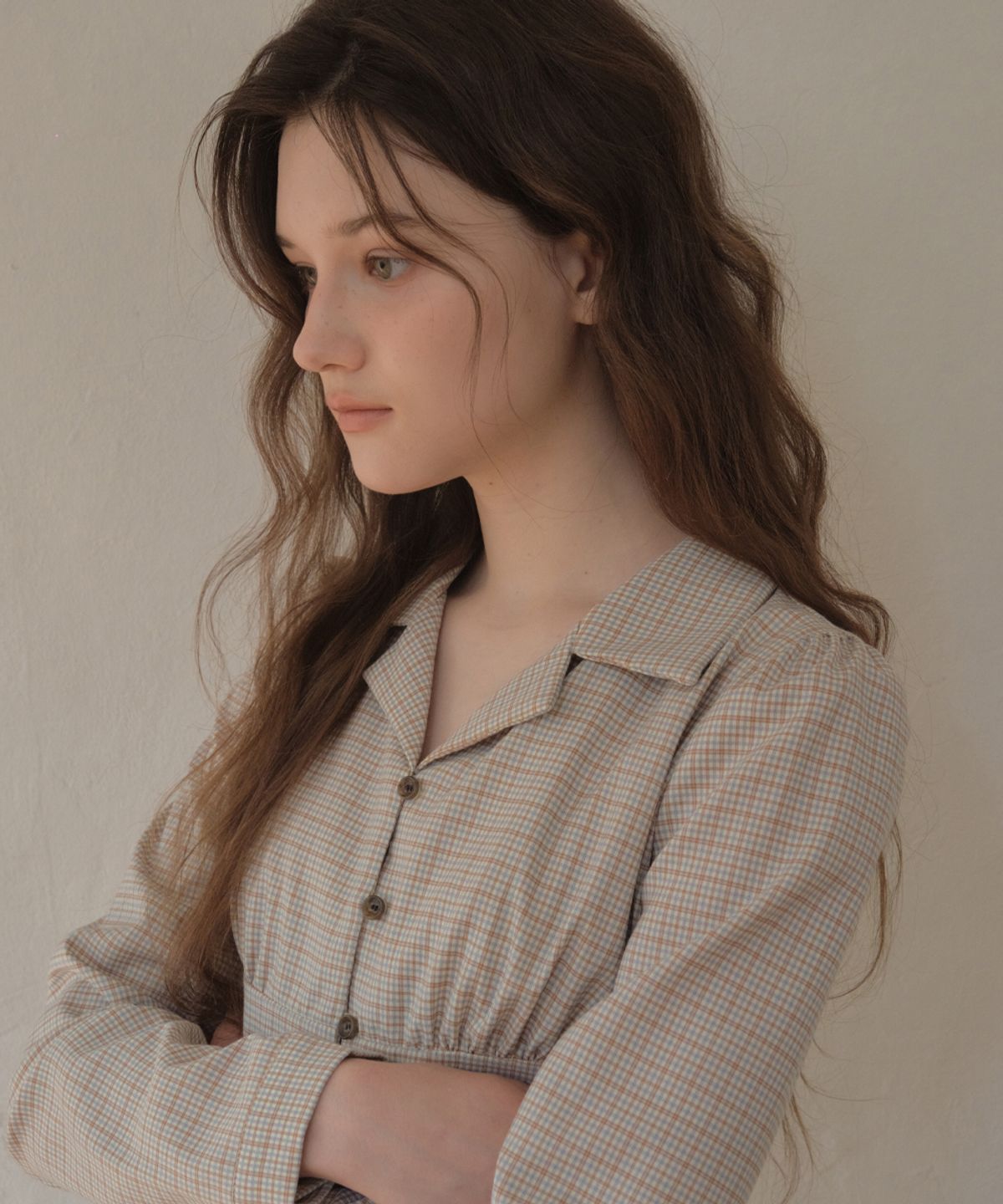 아우어노스텔지아(OURNOSTALGIA) Vintage Check Long Sleeve Shirt_Beige(O26SH02)