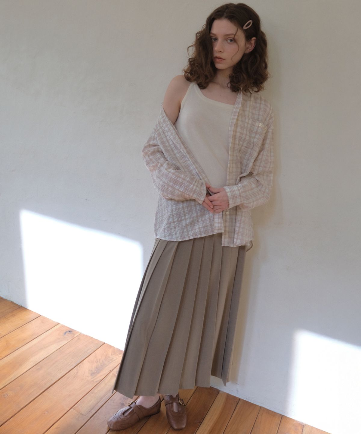 아우어노스텔지아(OURNOSTALGIA) Marais Seersucker Check Shirt_Pink(O26SH01)