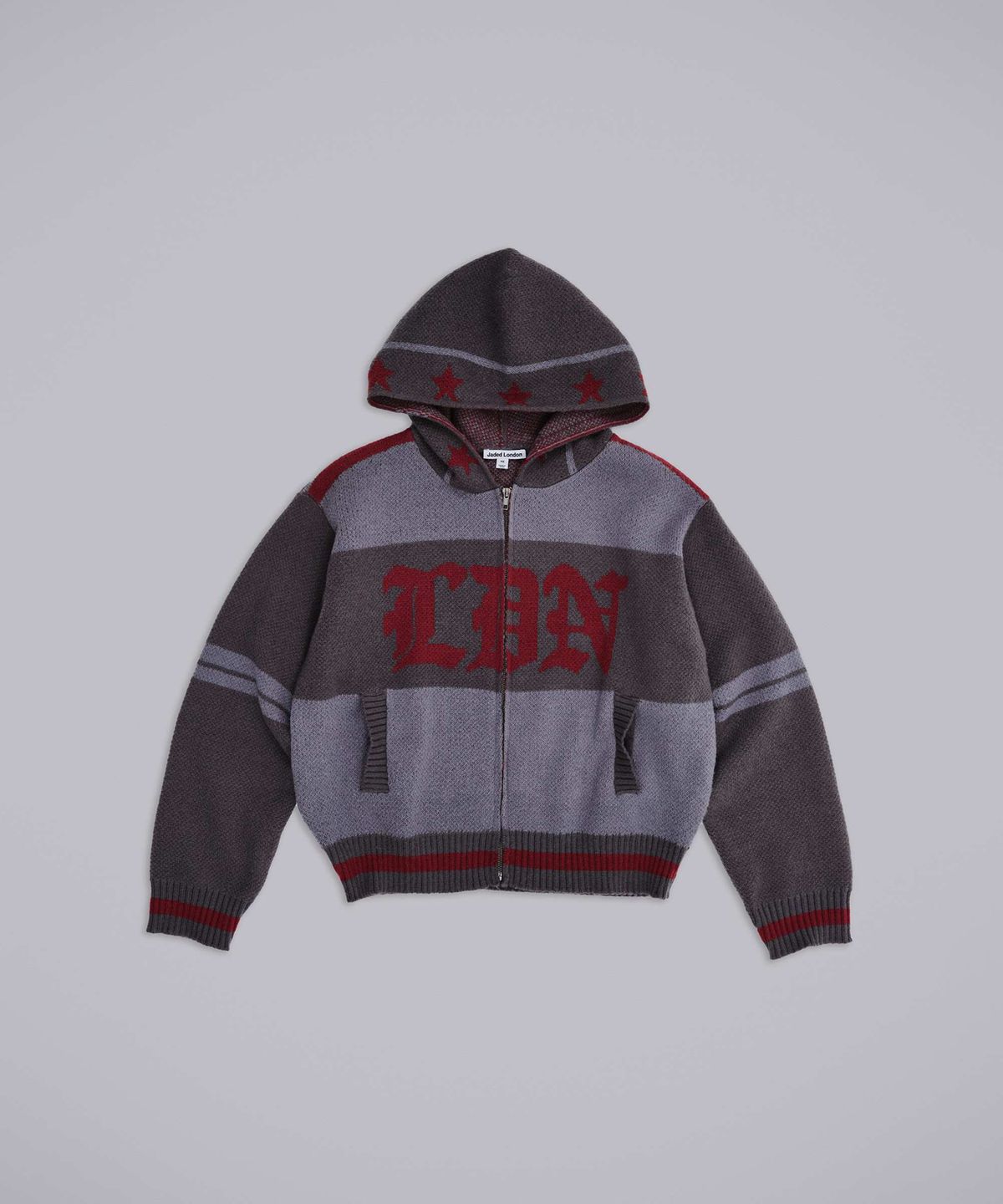 제이디드 런던(JADED LONDON) (U) LDN 후드 점퍼 그레이 레드 LDN HOODED JUMPER GREY RED