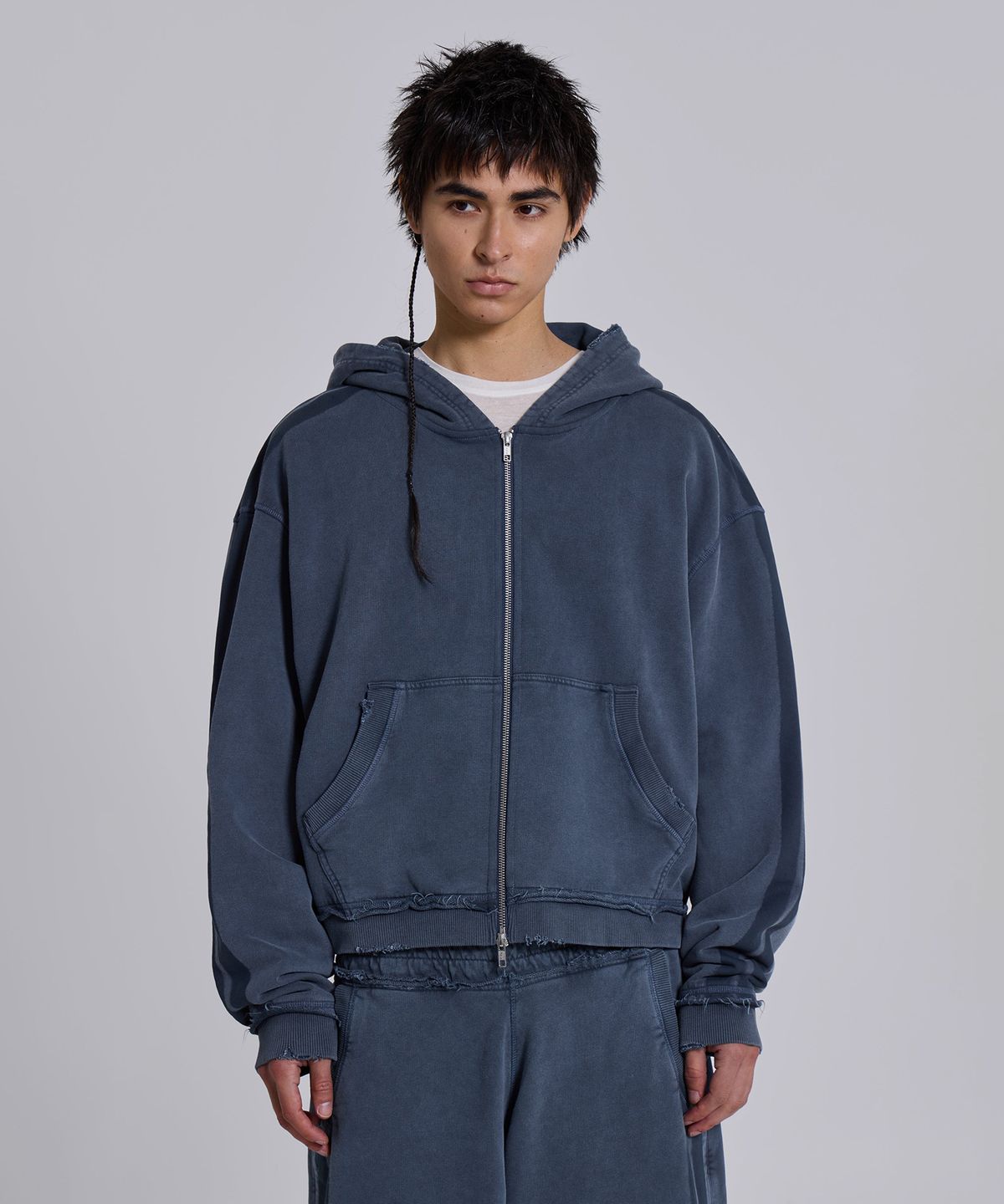 제이디드 런던(JADED LONDON) (U) 데님 워시 스포티 스트라이프 후디 블루 DENIM WASH SPORTY STRIPE HOODIE BLUE