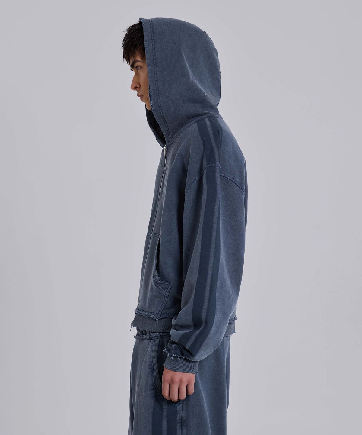 제이디드 런던(JADED LONDON) (U) 데님 워시 스포티 스트라이프 후디 블루 DENIM WASH SPORTY STRIPE HOODIE BLUE