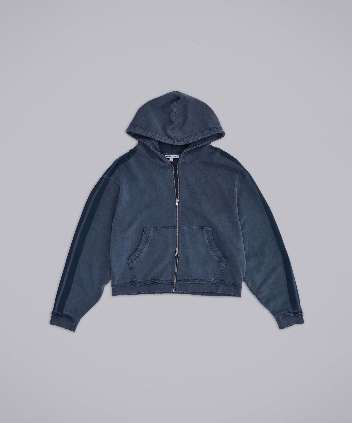 제이디드 런던(JADED LONDON) (U) 데님 워시 스포티 스트라이프 후디 블루 DENIM WASH SPORTY STRIPE HOODIE BLUE