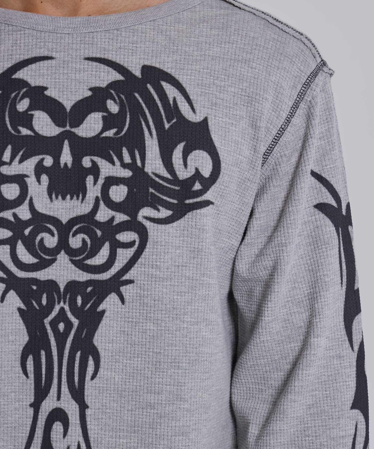 제이디드 런던(JADED LONDON) (U) 그레이 롱라인 와플 타투 탑 GREY LONGLINE WAFFLE TATTOO TOP