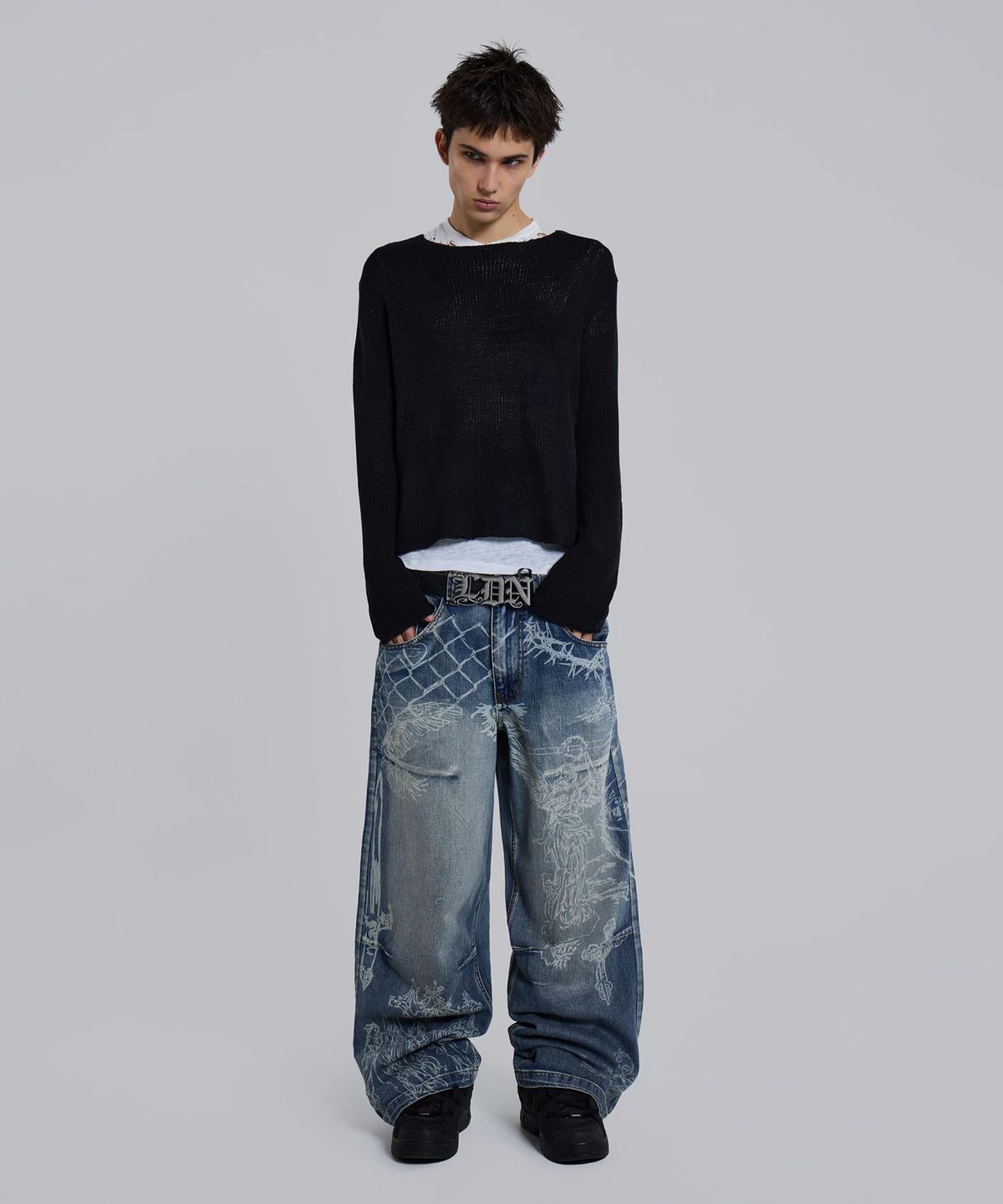 제이디드 런던(JADED LONDON) (U) 디스차지 타투 프린트 진 블루 DISCHARGE TATTOO PRINT JEAN BLUE