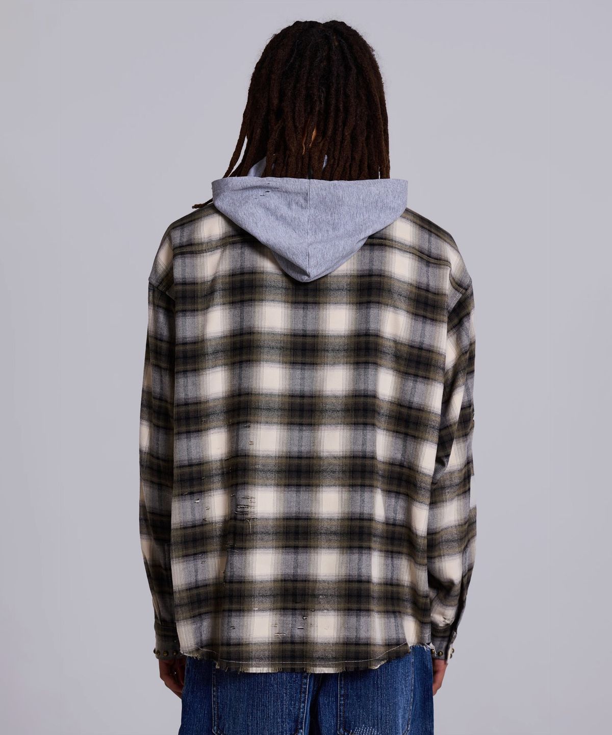 제이디드 런던(JADED LONDON) (M) 그린 선블리치드 후디드 스터드 셔츠 멀티 GREEN SUNBLEACHED HOODED STUD SHIRT MULTI