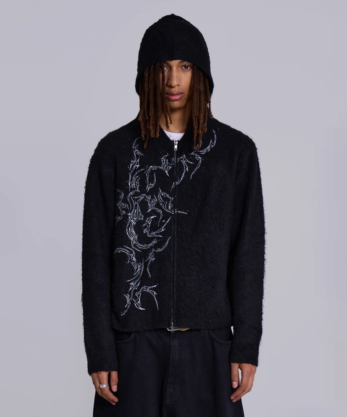 제이디드 런던(JADED LONDON) (M) 타투 집 니트 후디 블랙 TATTOO ZIP KNIT HOODIE BLACK