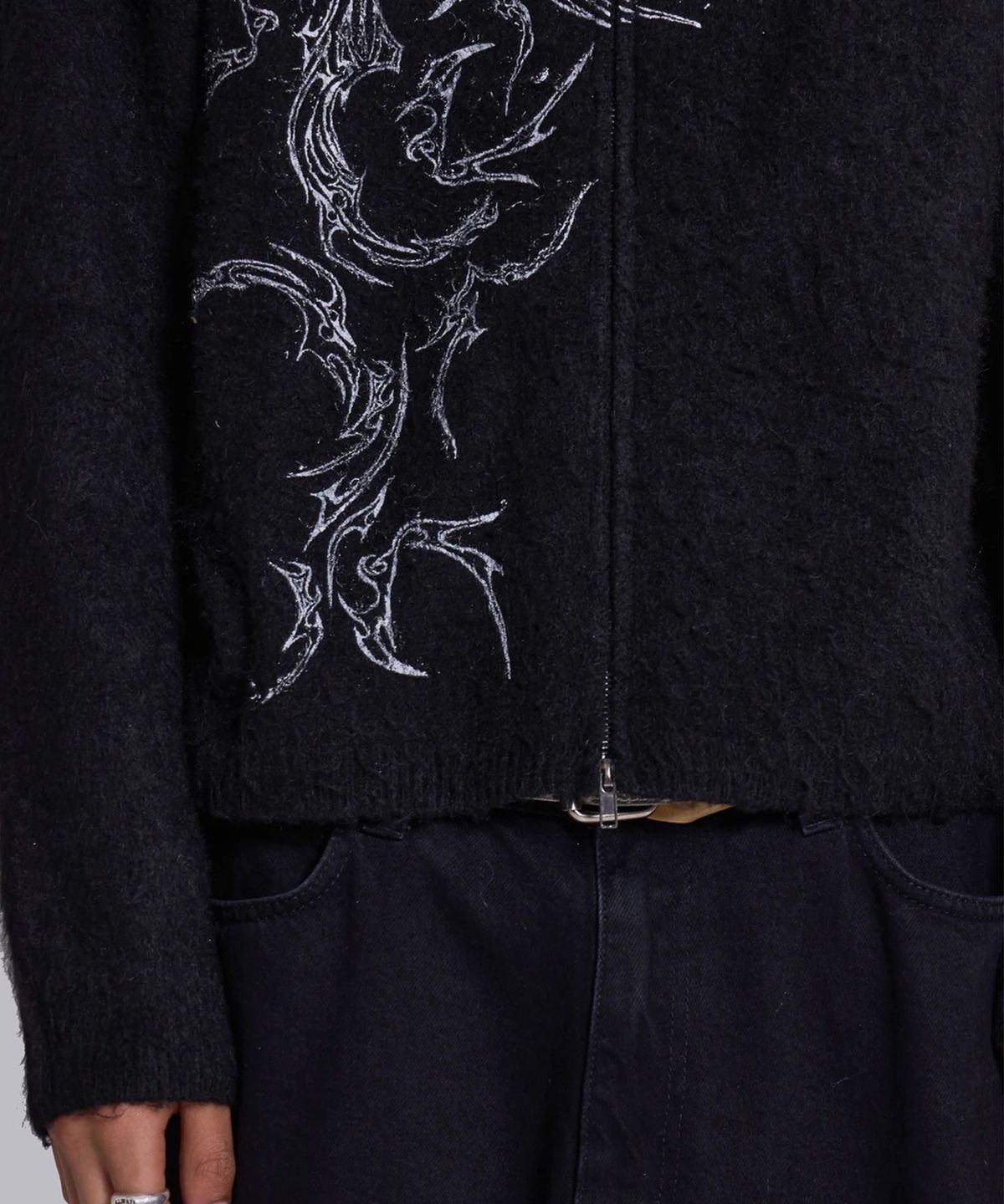 제이디드 런던(JADED LONDON) (M) 타투 집 니트 후디 블랙 TATTOO ZIP KNIT HOODIE BLACK
