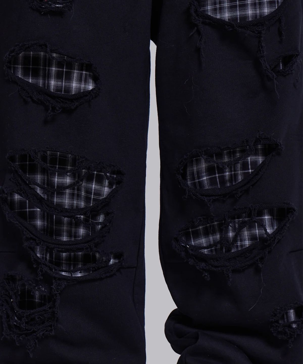 제이디드 런던(JADED LONDON) (U) 블랙 체크 백드 디스트레스드 몬스터 조거 블랙 BLACK CHECK BACKED DISTRESSED MONSTER JOGGER BLACK