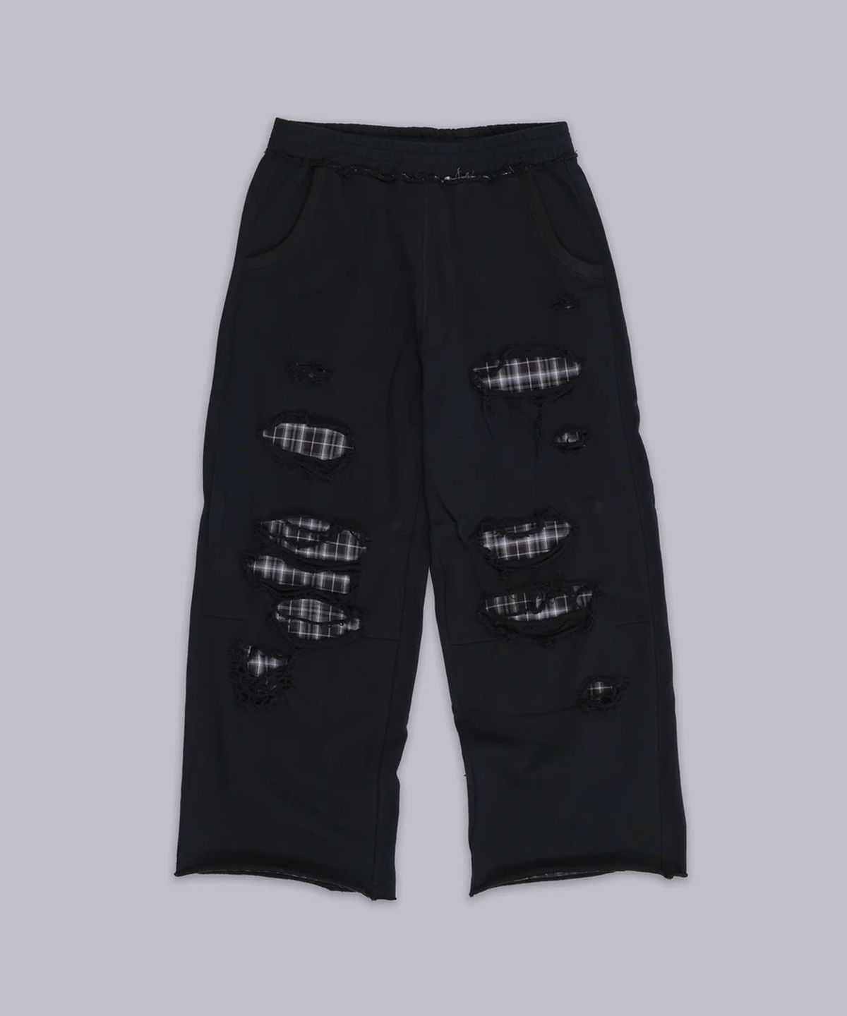 제이디드 런던(JADED LONDON) (U) 블랙 체크 백드 디스트레스드 몬스터 조거 블랙 BLACK CHECK BACKED DISTRESSED MONSTER JOGGER BLACK