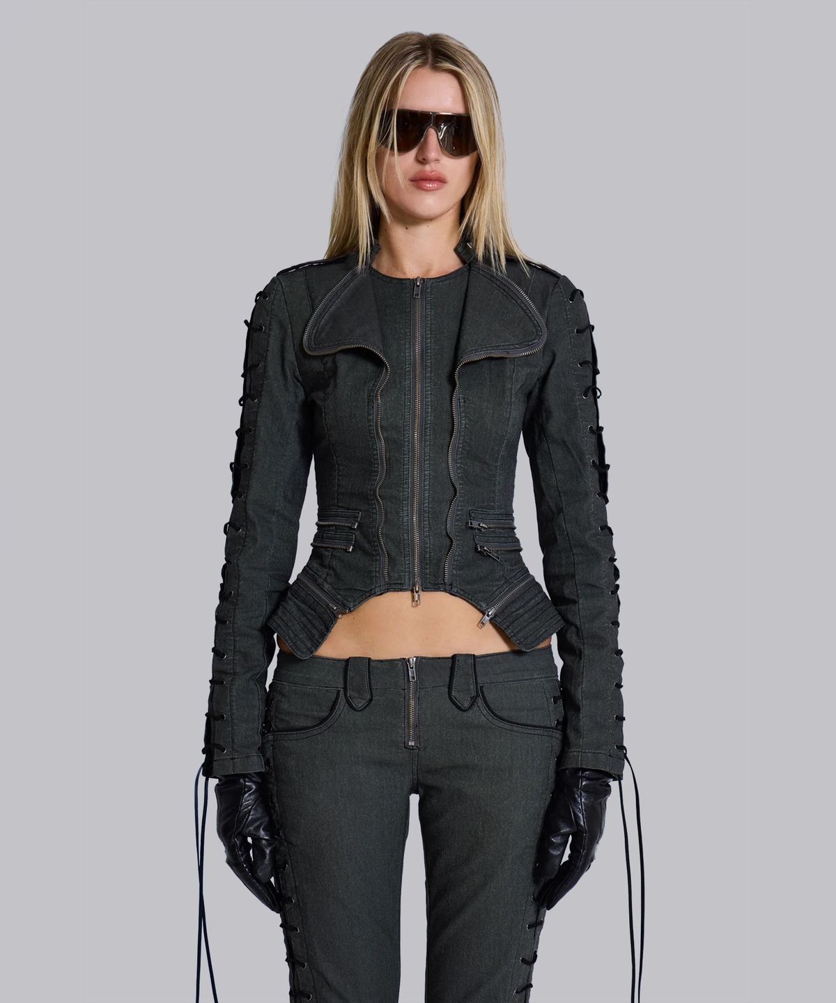 제이디드 런던(JADED LONDON) (W) 밀리터리 재킷 레이스업 디테일 블랙 MILITARY JACKET WITH LACE UP DETAIL BLACK