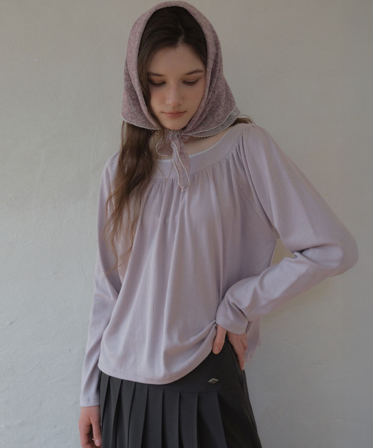 아우어노스텔지아(OURNOSTALGIA) Lace Eyelet Raglan T-shirt_Vintage pink(O26TP04)