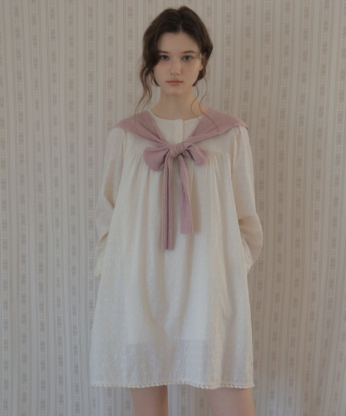 아우어노스텔지아(OURNOSTALGIA) Luna Puff Tassel Dress_Cream(O26OPS01)
