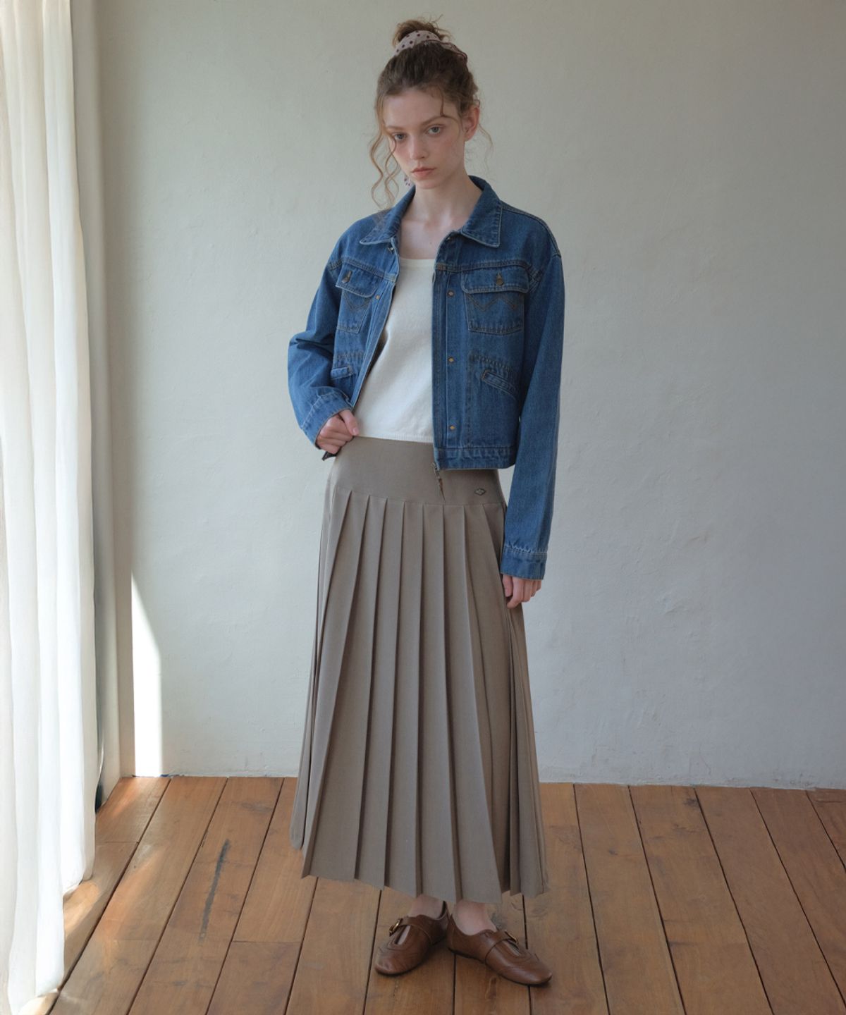 아우어노스텔지아(OURNOSTALGIA) Mid Waist Pleats Long Skirt_Brown(O26SK04)