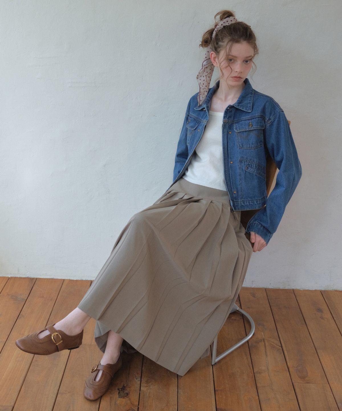 아우어노스텔지아(OURNOSTALGIA) Mid Waist Pleats Long Skirt_Brown(O26SK04)