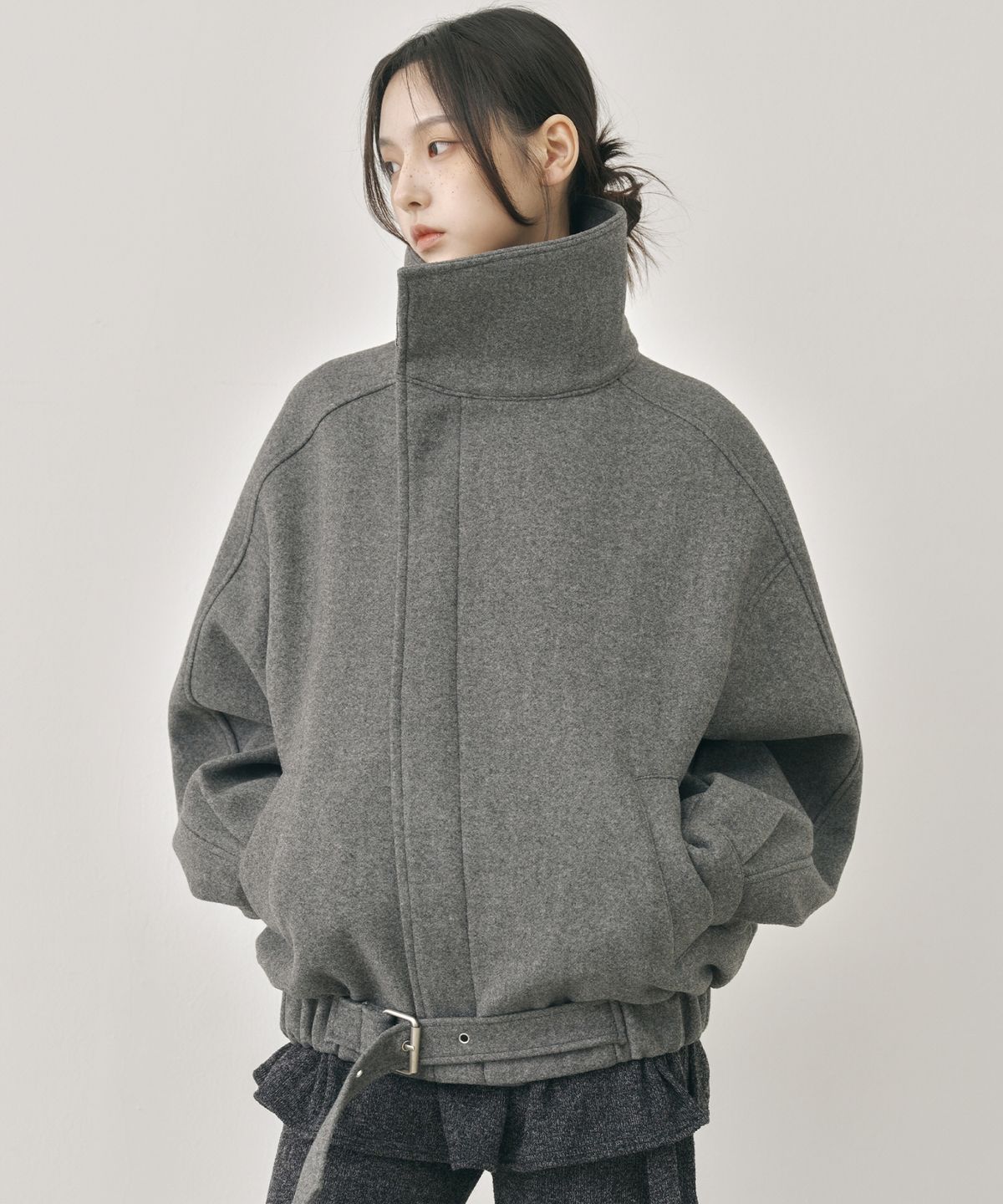 닉앤니콜(NICK&NICOLE) HIGH NECK HALF COAT_CHARCOAL