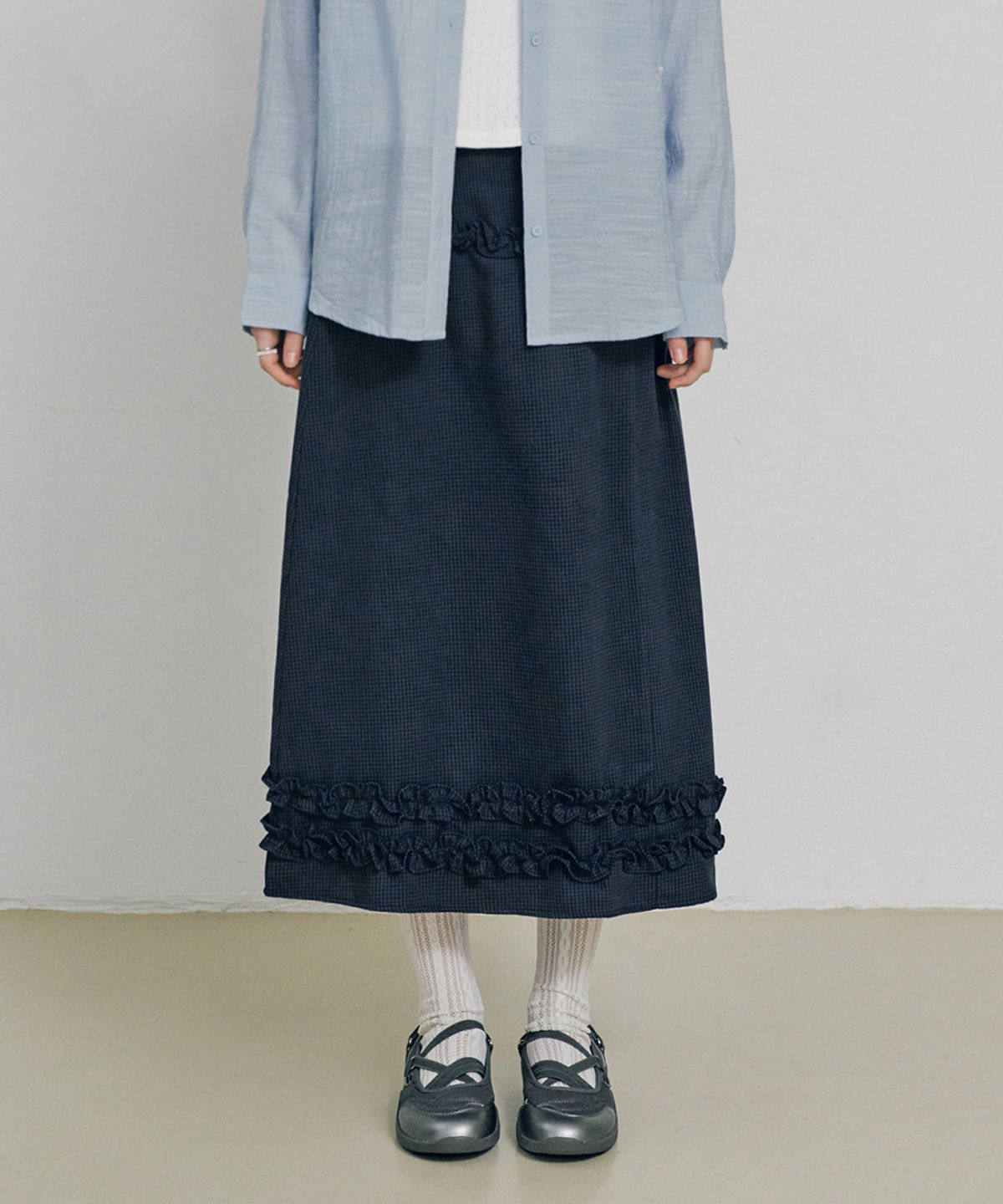 벨로엘(BELLOL) Lovely frill long skirt NAVY