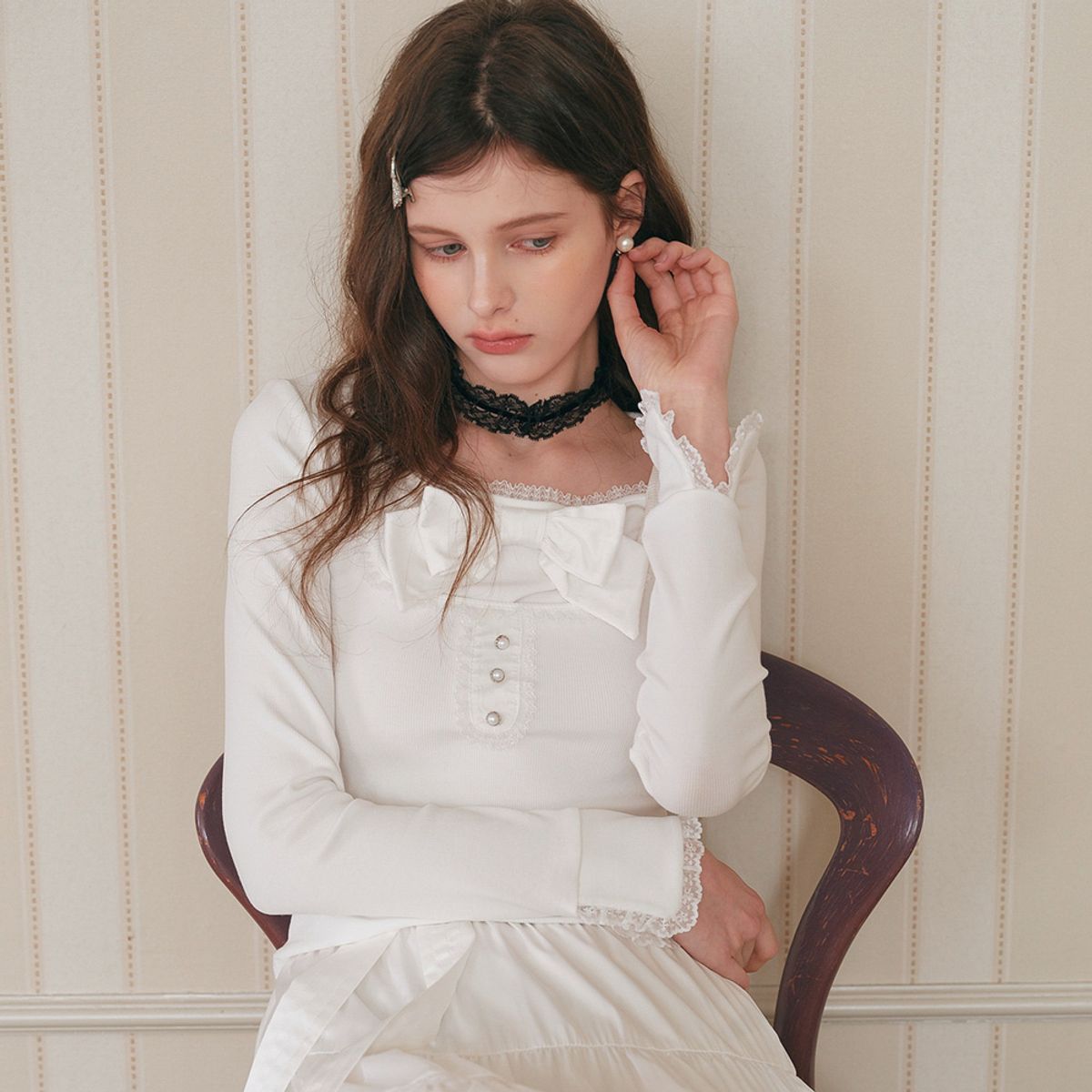 쎄무아듀(CEST MOIDEW) Cest_Ribbon square neck long sleeve top