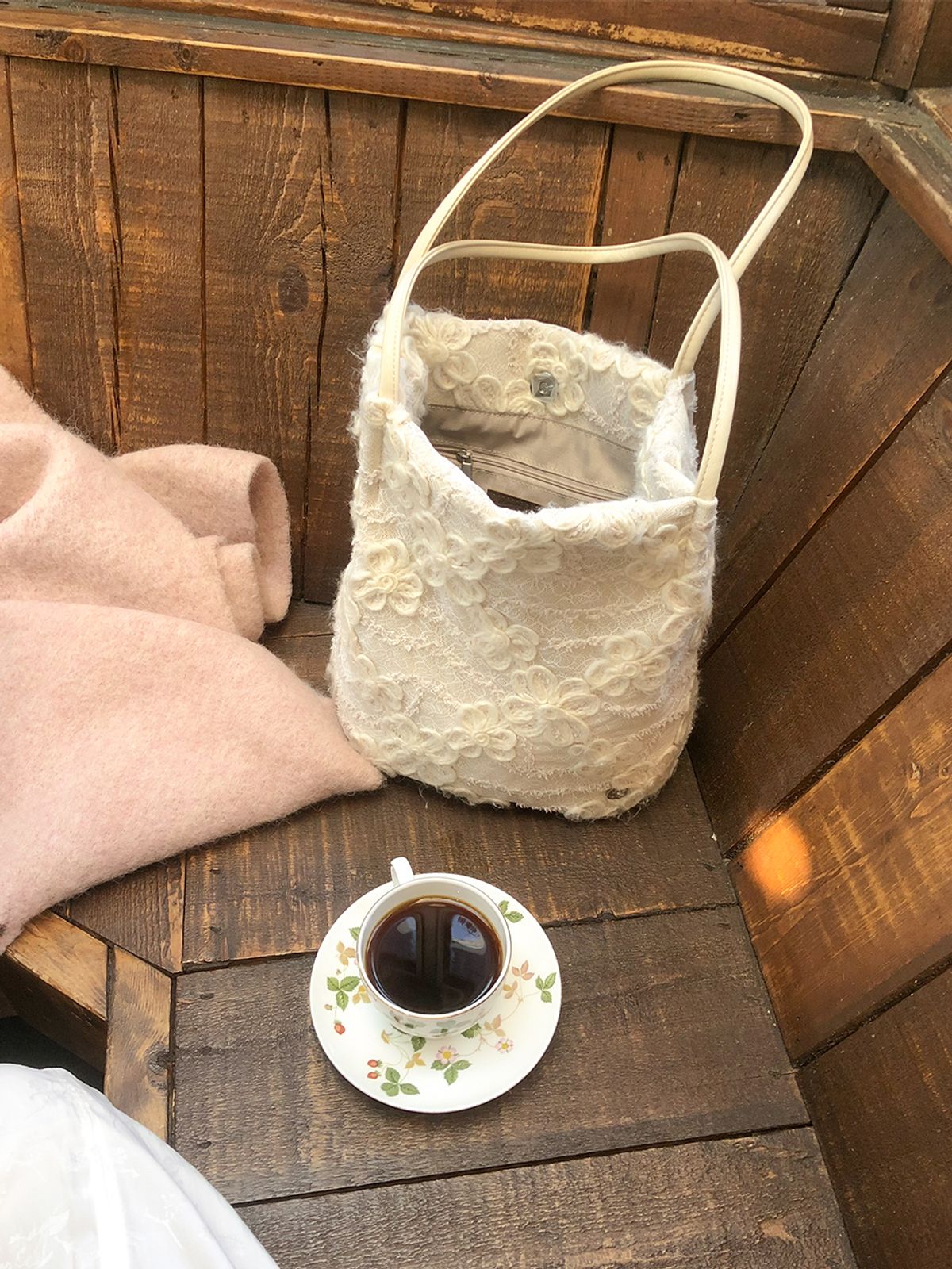 오부니(OVUNI) 레이스 코타지백_스노우 플라워_아이보리