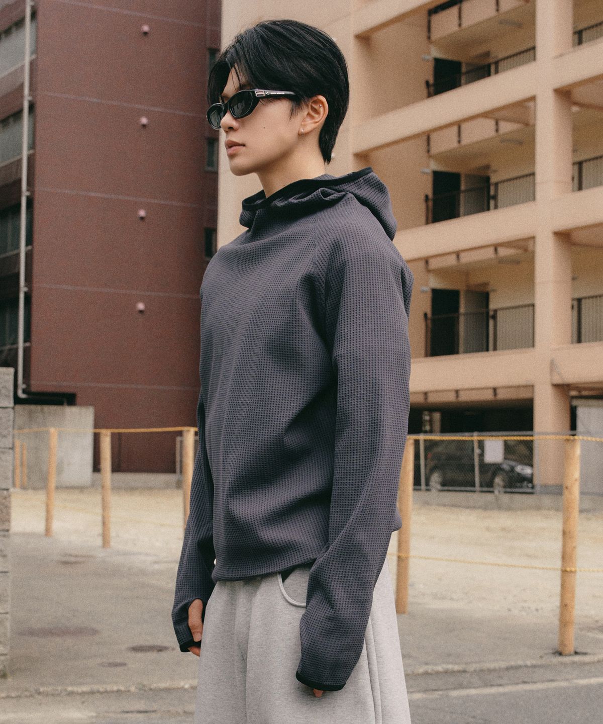 제로(XERO) 와플 하이 넥 후드 [빈티지 차콜]