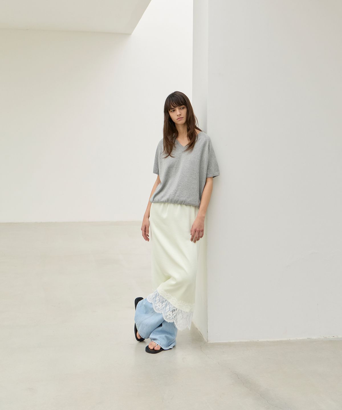 르바(LEVAR) Layered Satin Lace Skirt - Sherbet Lemon