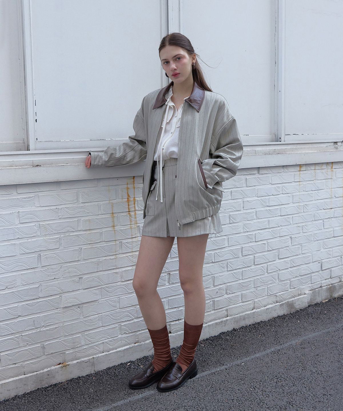 스르비(SELEVER) Mono Collar Zip Jacket_2 color
