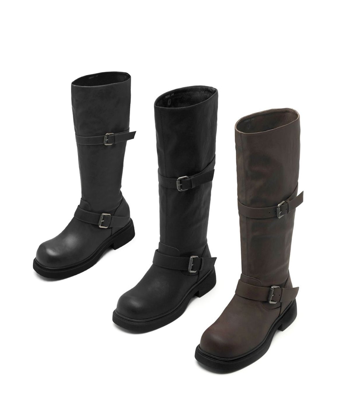 아삐에 마르슈(APIED MARCHE) Le Flare 벨티드 소가죽 바이커 부츠 4cm -PM3021 (3color)