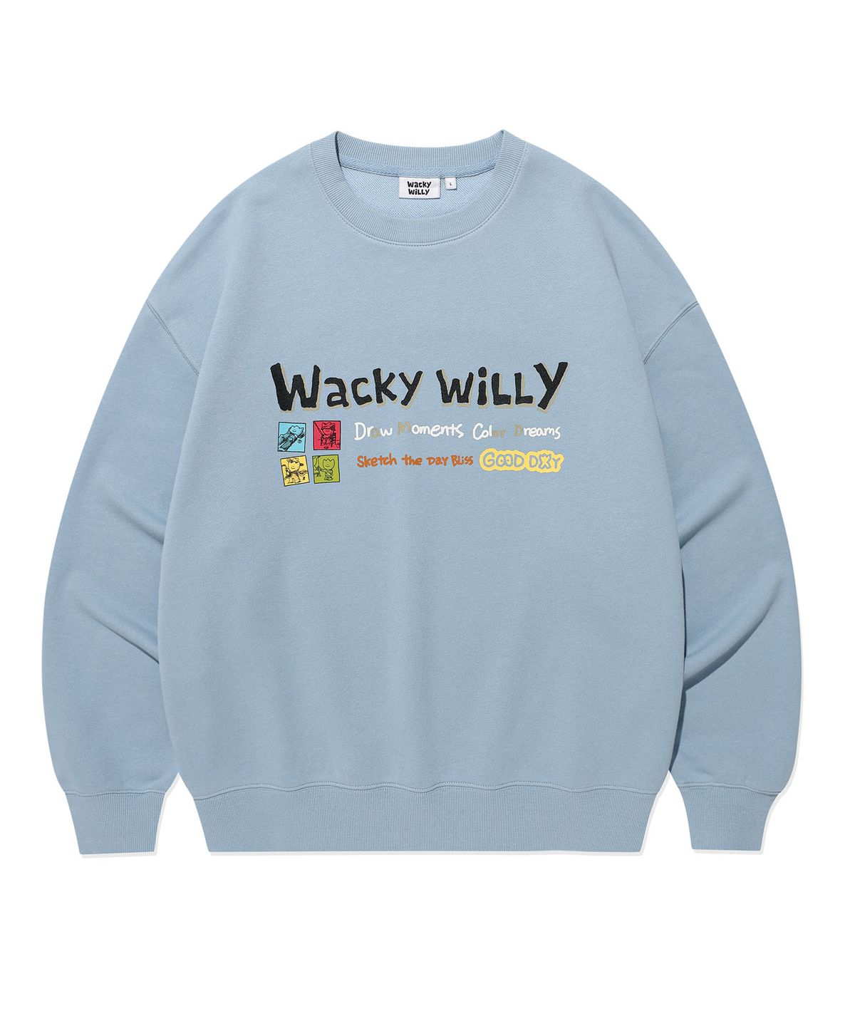 와키윌리(WACKY WILLY) 카툰 그래픽 맨투맨 블루