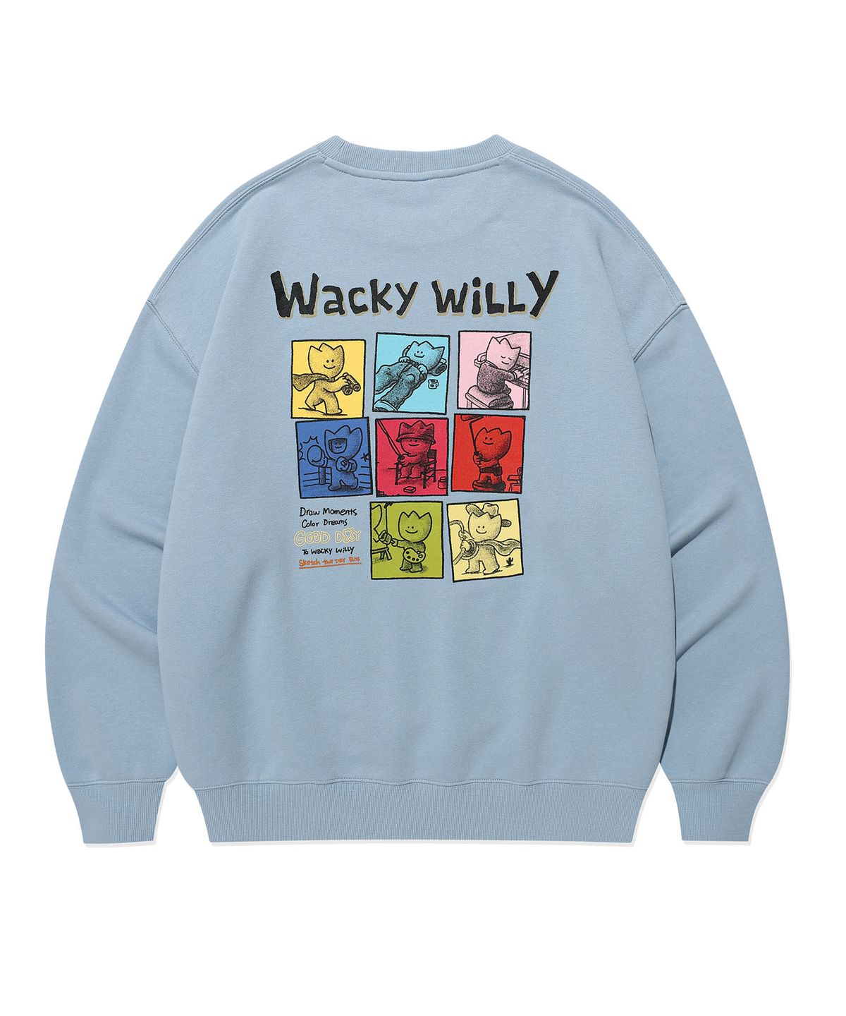 와키윌리(WACKY WILLY) 카툰 그래픽 맨투맨 블루