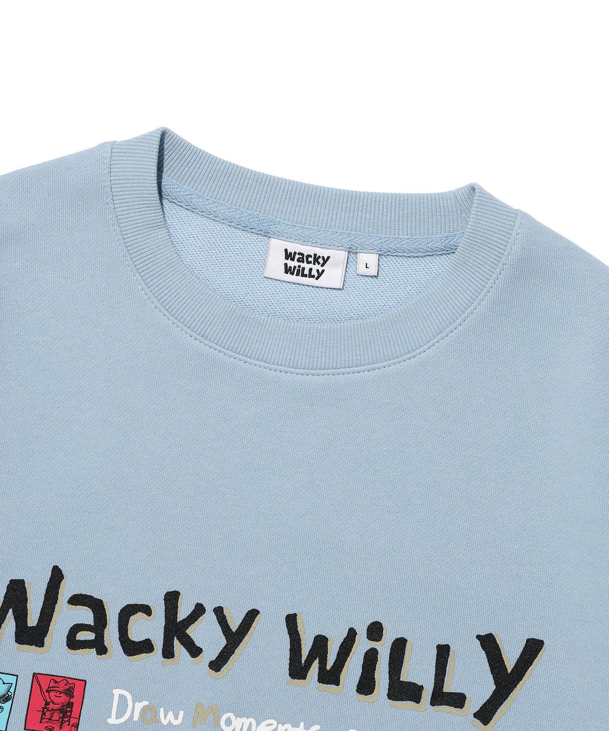 와키윌리(WACKY WILLY) 카툰 그래픽 맨투맨 블루