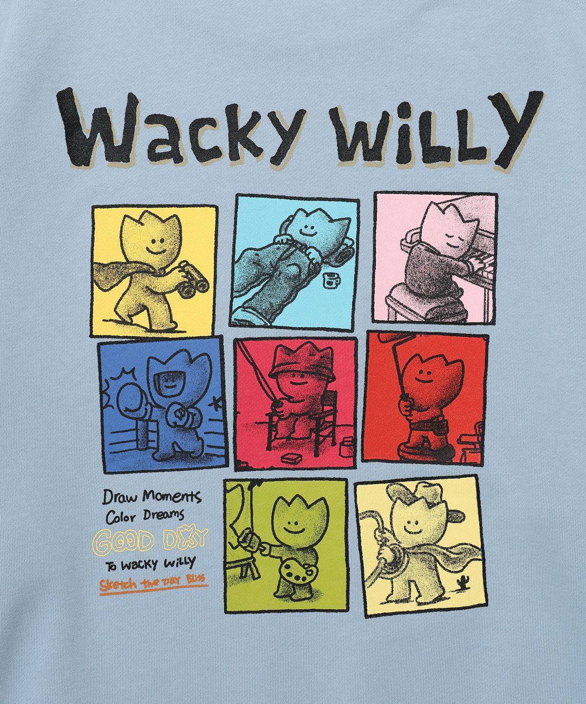 와키윌리(WACKY WILLY) 카툰 그래픽 맨투맨 블루