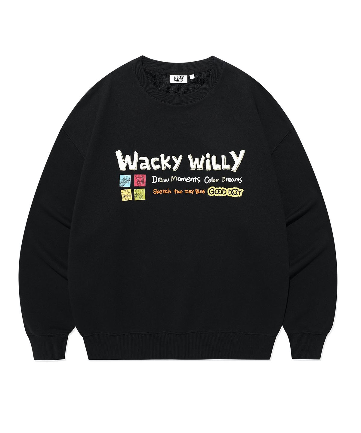 와키윌리(WACKY WILLY) 카툰 그래픽 맨투맨 블랙