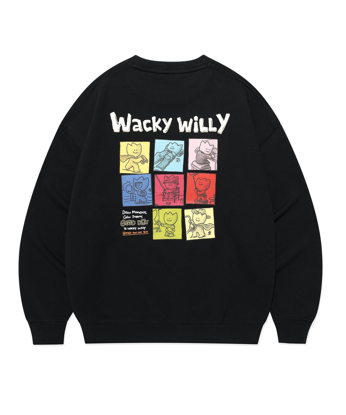 와키윌리(WACKY WILLY) 카툰 그래픽 맨투맨 블랙