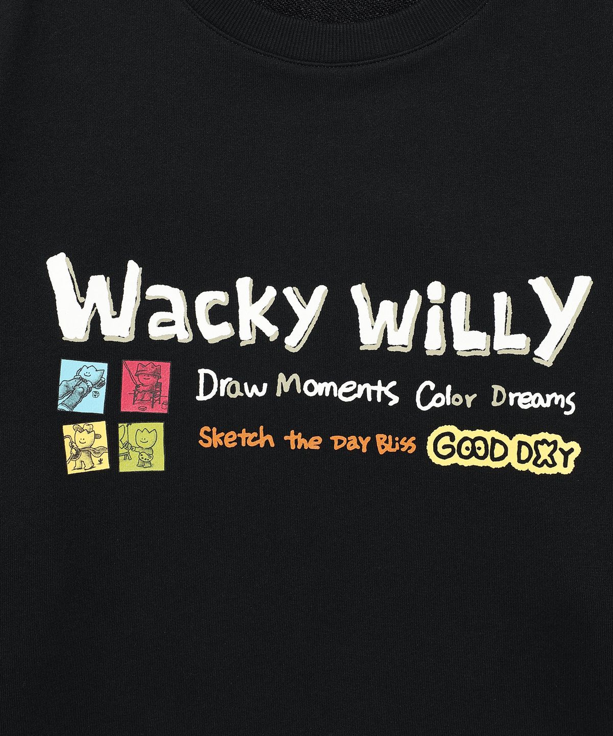 와키윌리(WACKY WILLY) 카툰 그래픽 맨투맨 블랙