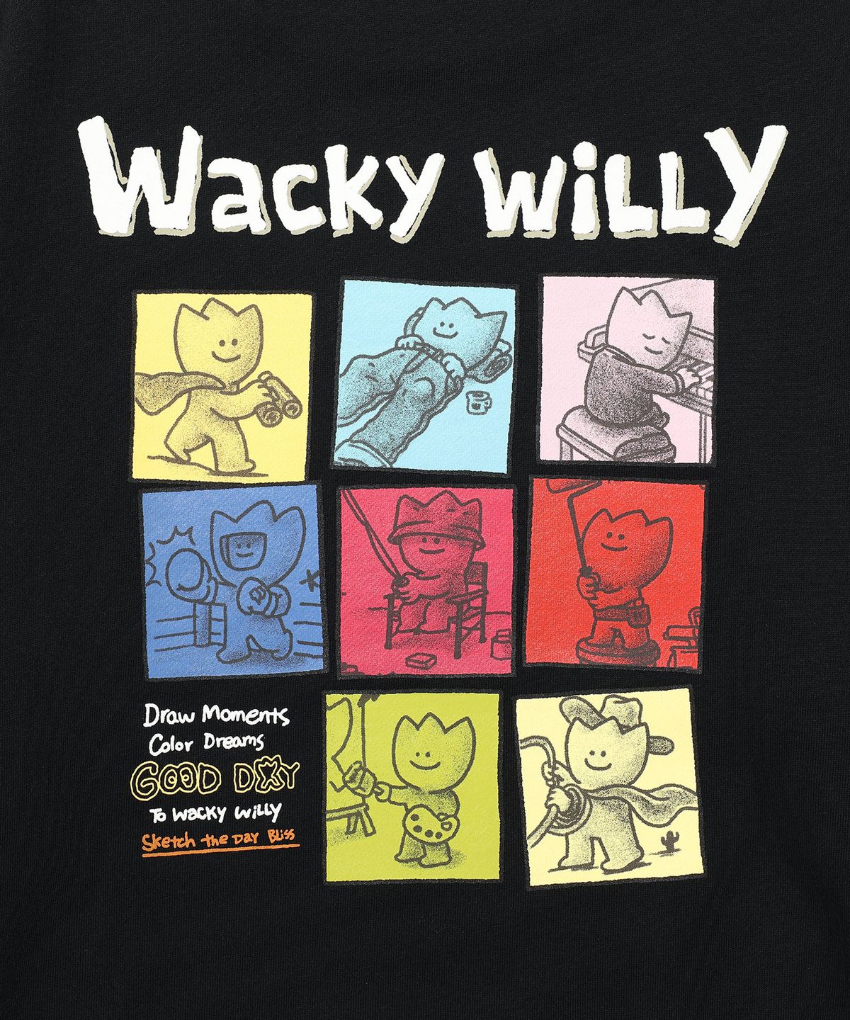 와키윌리(WACKY WILLY) 카툰 그래픽 맨투맨 블랙