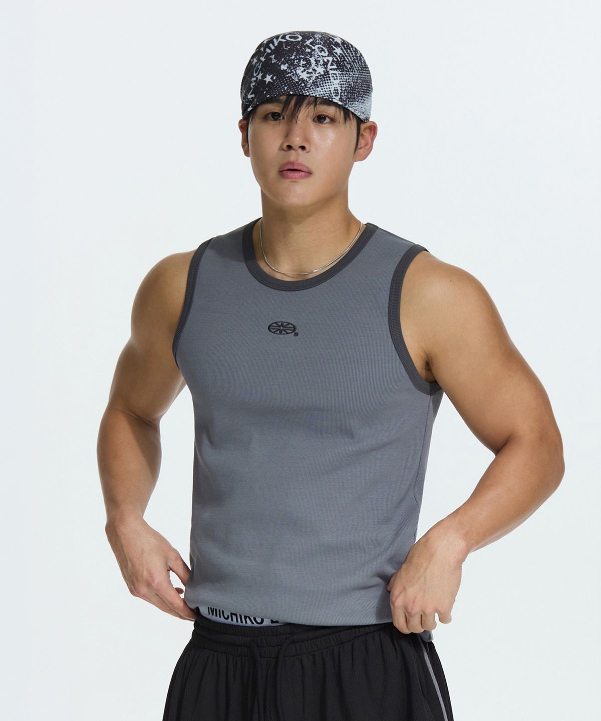 미치코런던 스포츠(MICHIKO LONDON SPORTS) 헤비 코튼 심볼 슬리브리스 그레이