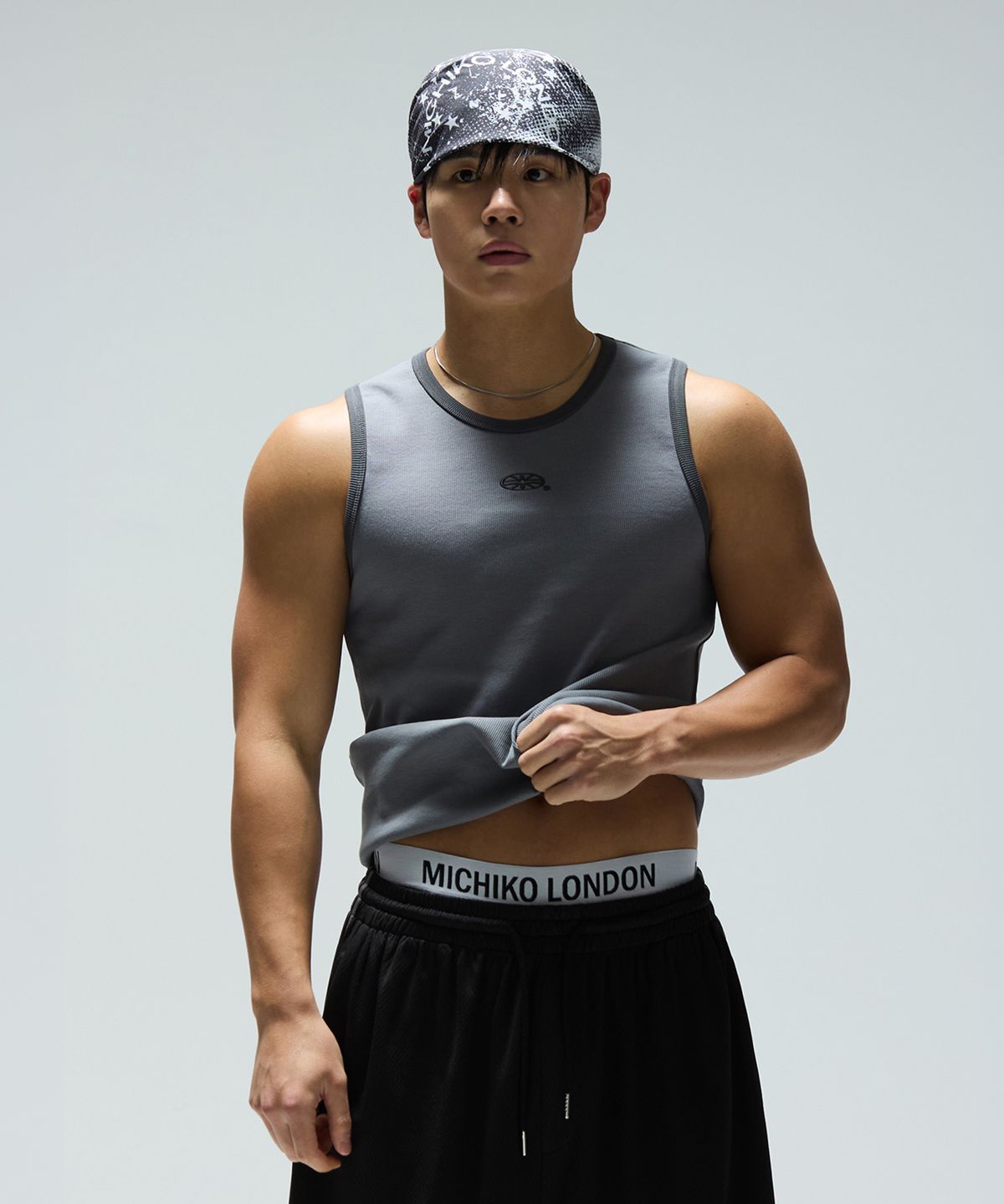 미치코런던 스포츠(MICHIKO LONDON SPORTS) 헤비 코튼 심볼 슬리브리스 그레이