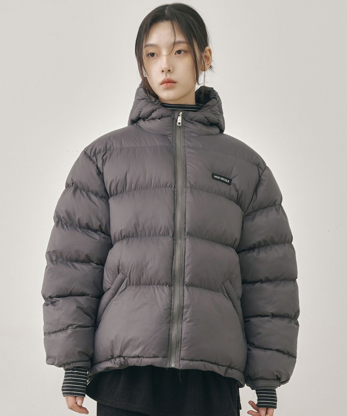 닉앤니콜(NICK&NICOLE) LIGHT PUFFER HOODIE PADDING_GRAY