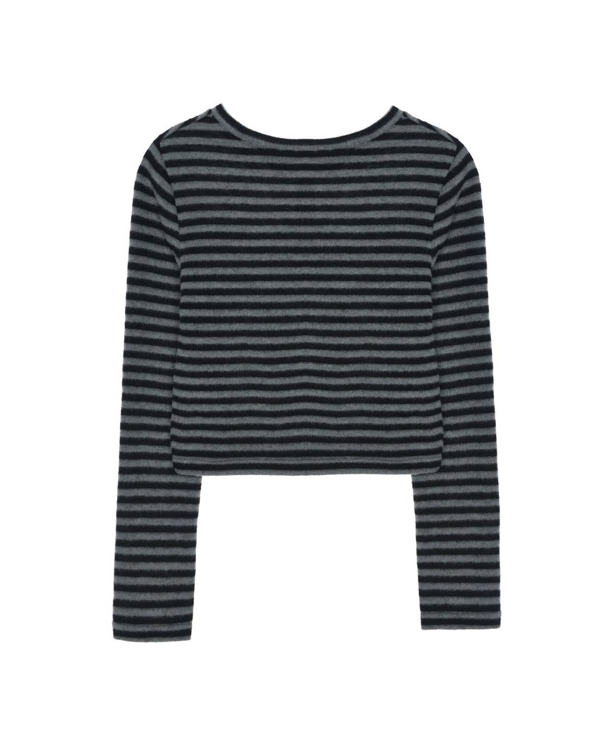 닉앤니콜(NICK&NICOLE) STRIPE CROP BUTTON CARDIGAN_CHARCOAL